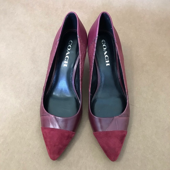 Coach Maroon Suede Pointed Toe Mixed Leather Pump - Picture 1 of 6